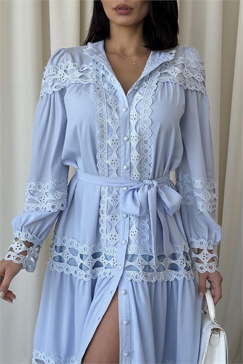 Dipmoda kadın uzun dantel detaylı tasarım elbise DPMS42110