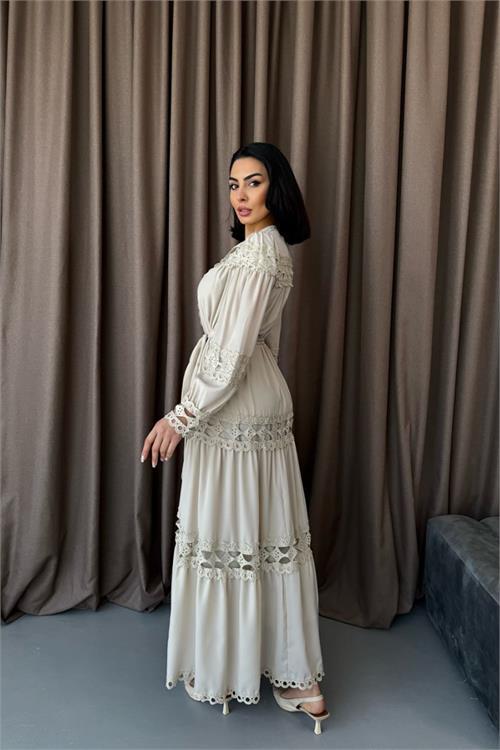 Dipmoda kadın uzun dantel detaylı tasarım elbise DPMS42110