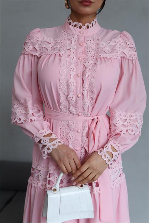 Dipmoda kadın uzun dantel detaylı tasarım elbise DPMS42110