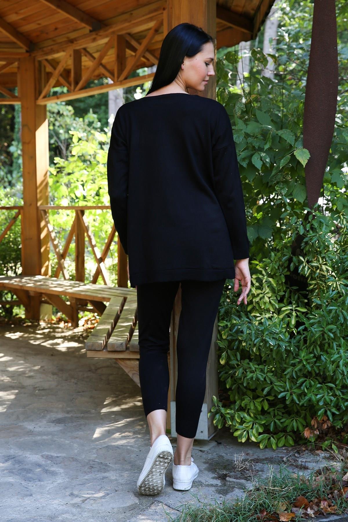 Dipmoda Kadın V Yaka Asimetrik Kesim İkili Triko Takım DPNB7057