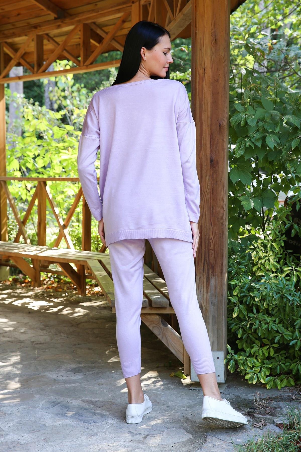 Dipmoda Kadın V Yaka Asimetrik Kesim İkili Triko Takım DPNB7057