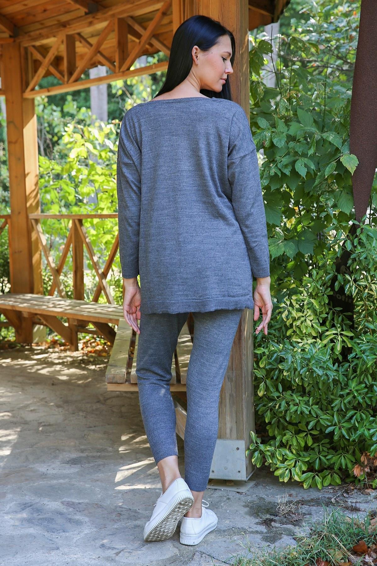 Dipmoda Kadın V Yaka Asimetrik Kesim İkili Triko Takım DPNB7057