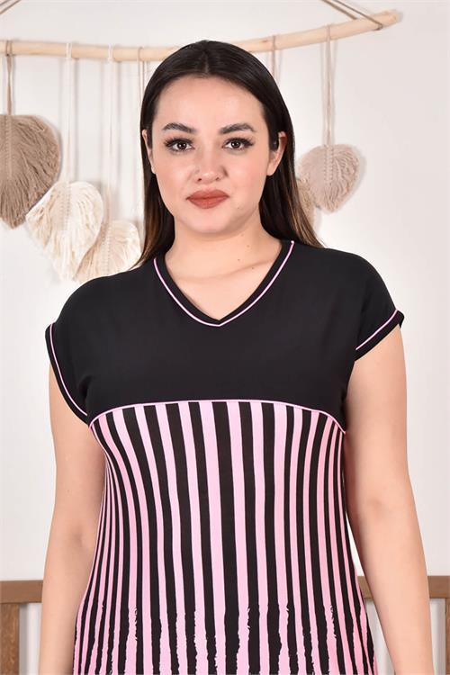 Dipmoda kadın V-yaka likralı büyük beden elbise AYSL86 