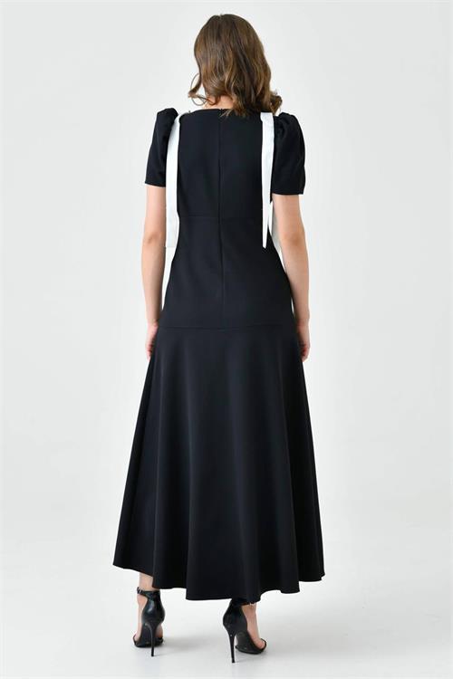 Dipmoda kadın V yaka omuz detaylı abiye elbise NBS9358 