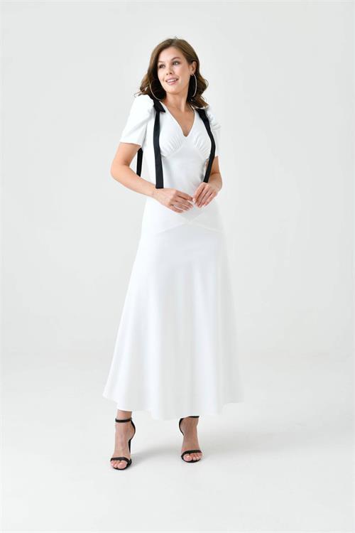 Dipmoda kadın V yaka omuz detaylı abiye elbise NBS9358 