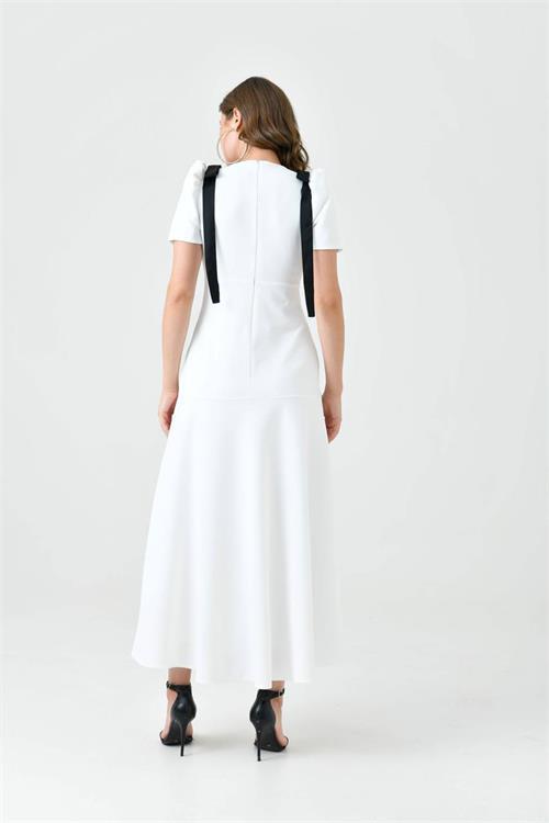 Dipmoda kadın V yaka omuz detaylı abiye elbise NBS9358 