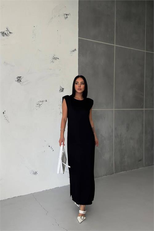 Dipmoda kadın vatkalı yırtmaç detaylı modal elbise NBG010 