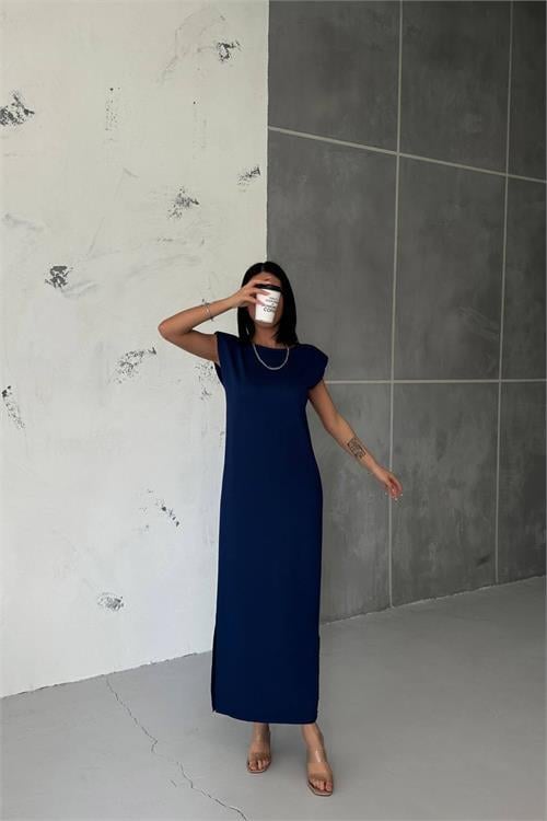 Dipmoda kadın vatkalı yırtmaç detaylı modal elbise NBG010 