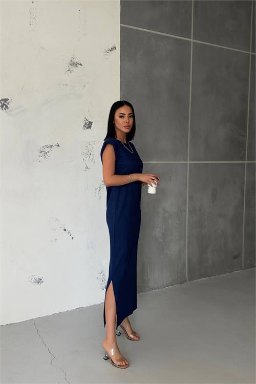 Dipmoda kadın vatkalı yırtmaç detaylı modal elbise NBG010 