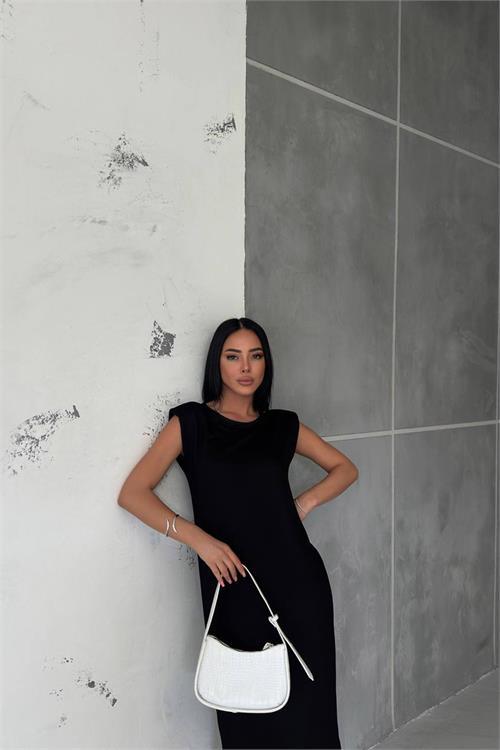 Dipmoda kadın vatkalı yırtmaç detaylı modal elbise NBG010 