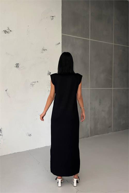 Dipmoda kadın vatkalı yırtmaç detaylı modal elbise NBG010 