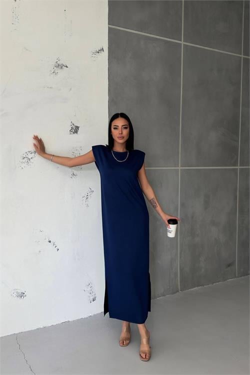 Dipmoda kadın vatkalı yırtmaç detaylı modal elbise NBG010 