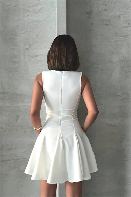 Dipmoda kadın yakası bağlama detaylı likralı mini elbise DPG084