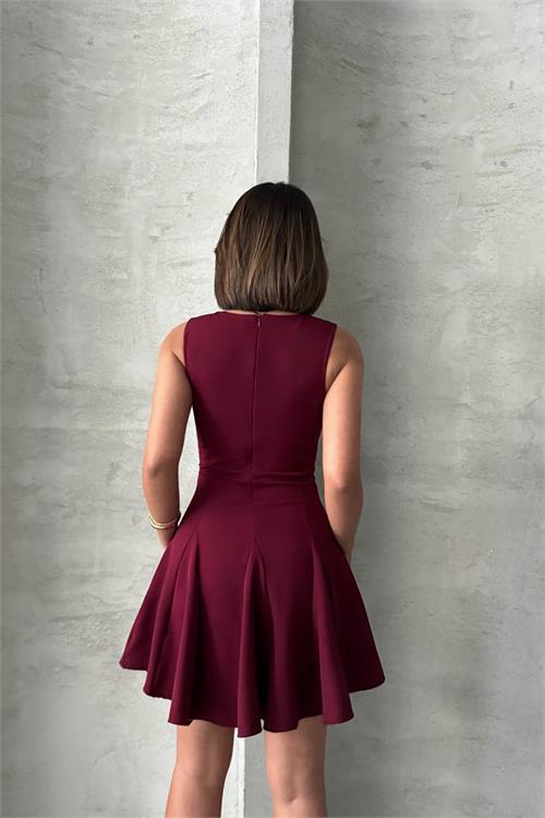 Dipmoda kadın yakası bağlama detaylı likralı mini elbise DPG084