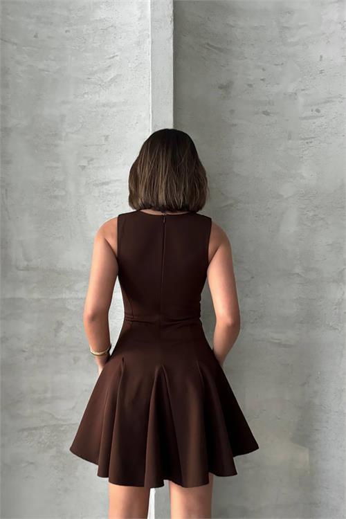 Dipmoda kadın yakası bağlama detaylı likralı mini elbise DPG084