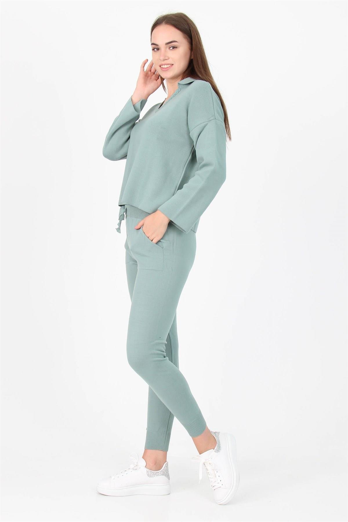 Dipmoda Kadın Yakası örgü detaylı İkili Triko Takım DPPCNH09