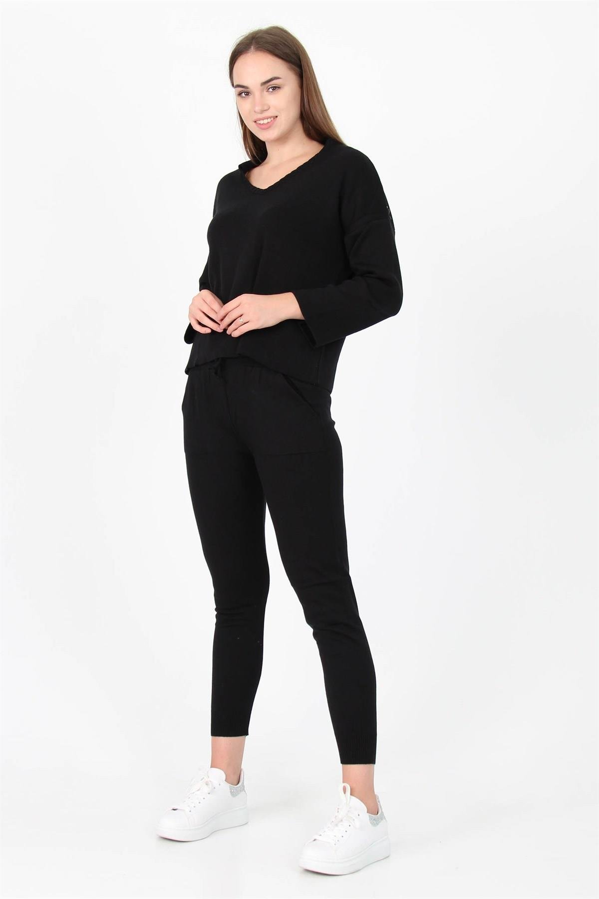 Dipmoda Kadın Yakası örgü detaylı İkili Triko Takım DPPCNH09