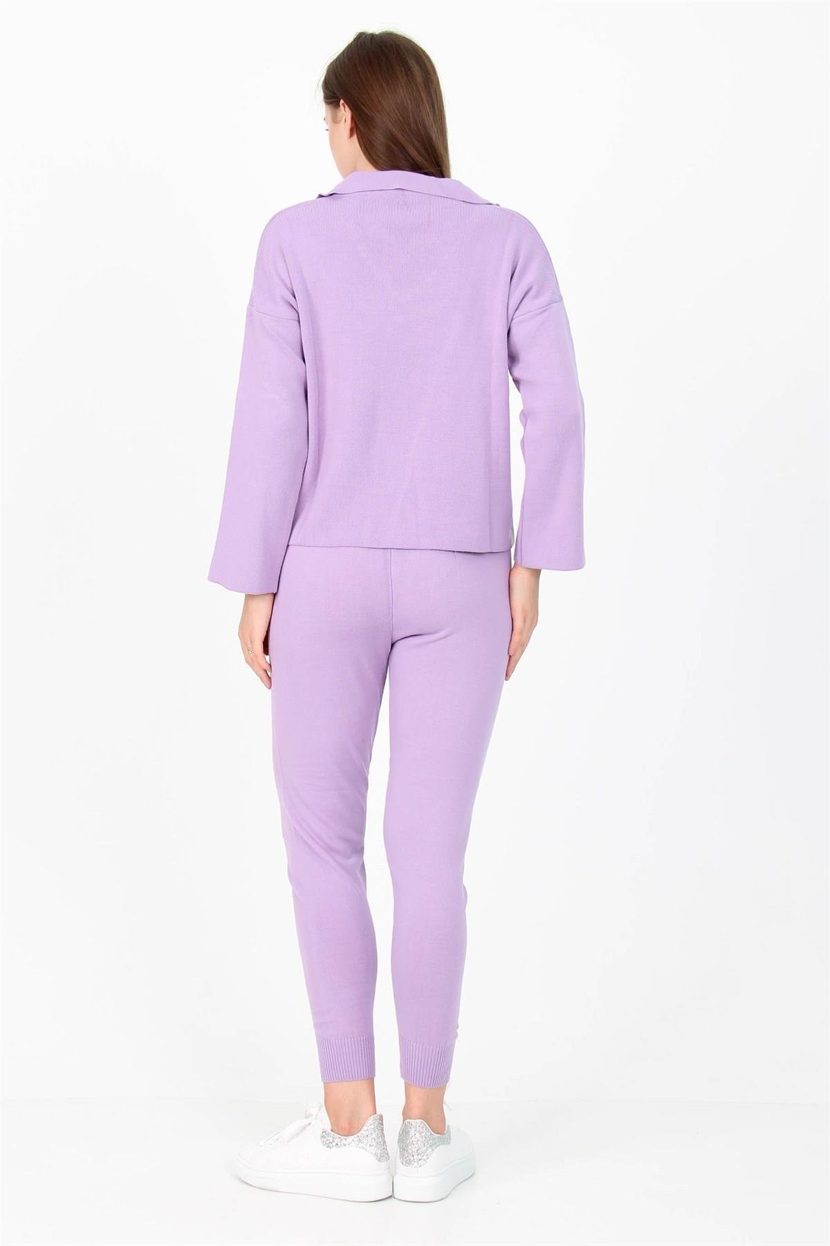 Dipmoda Kadın Yakası örgü detaylı İkili Triko Takım DPPCNH09