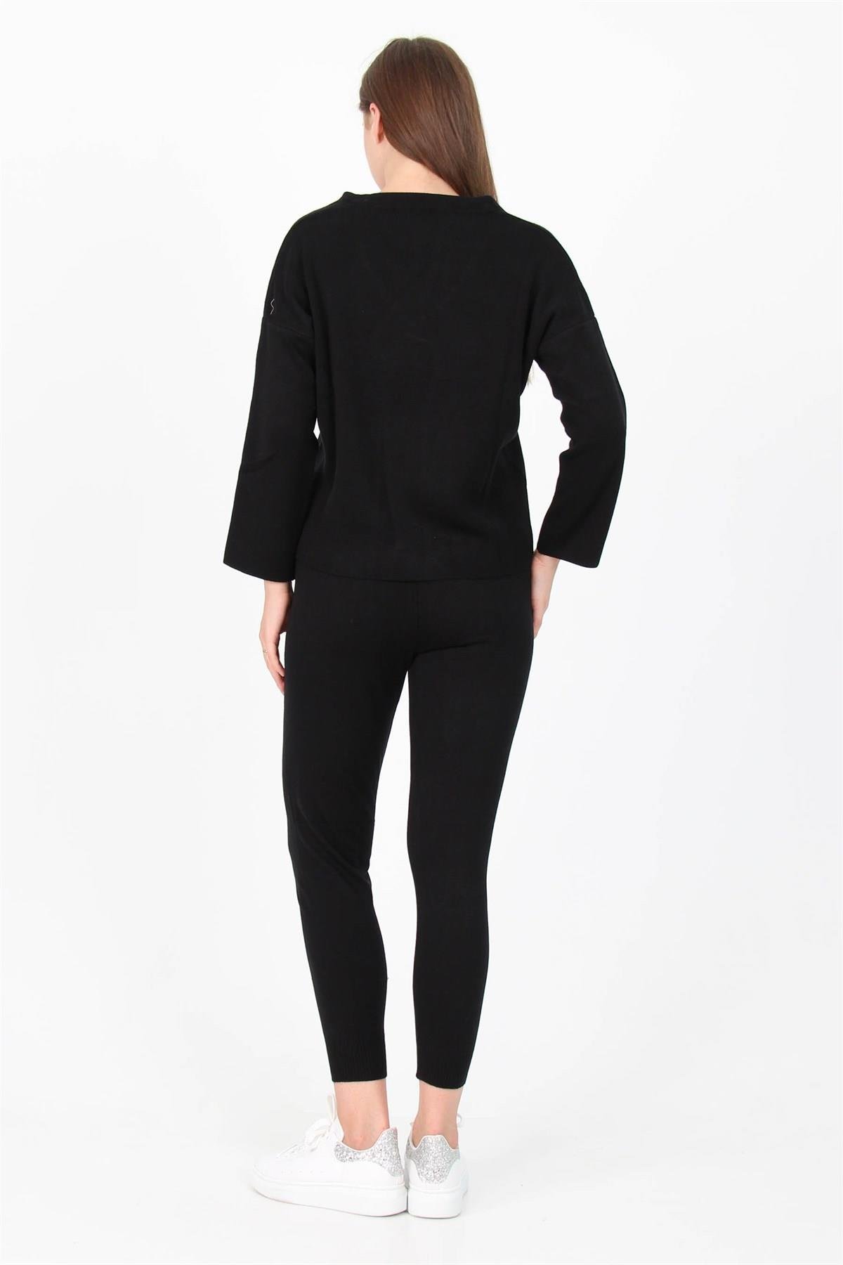 Dipmoda Kadın Yakası örgü detaylı İkili Triko Takım DPPCNH09