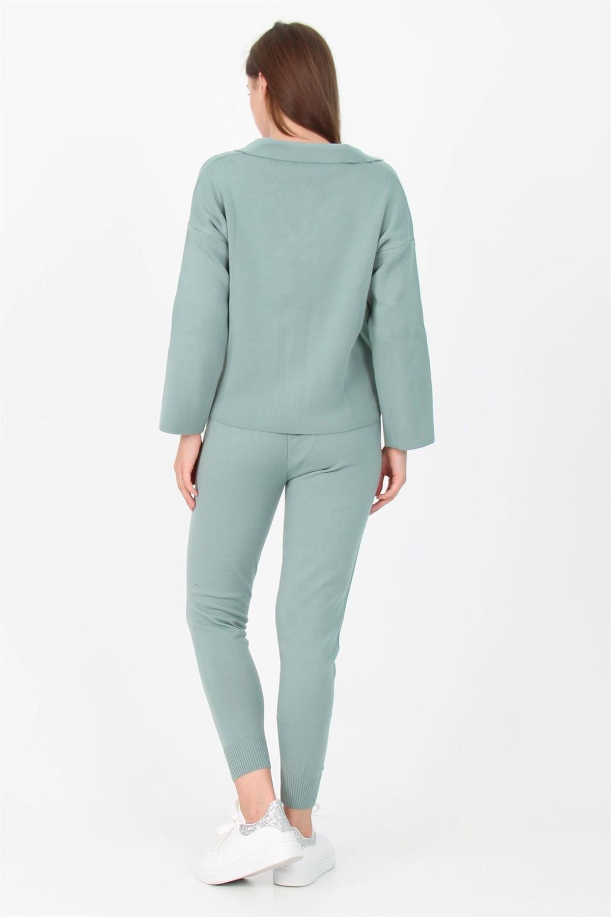 Dipmoda Kadın Yakası örgü detaylı İkili Triko Takım DPPCNH09