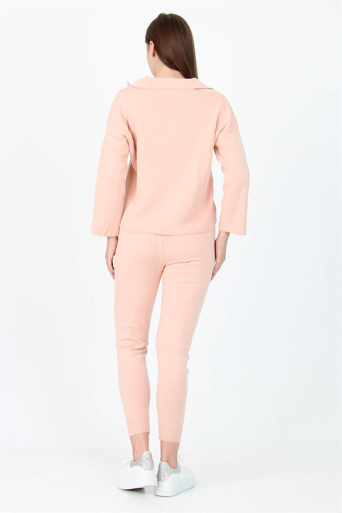 Dipmoda Kadın Yakası örgü detaylı İkili Triko Takım DPPCNH09