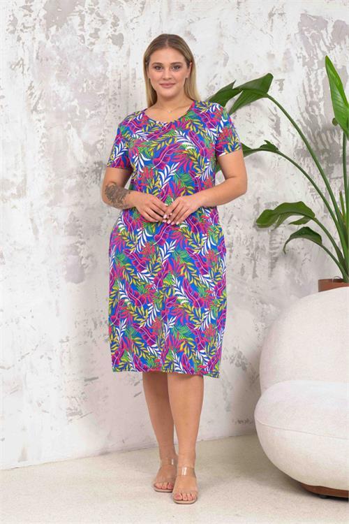 Dipmoda kadın yaprak desenli büyük beden elbise DPNBA045