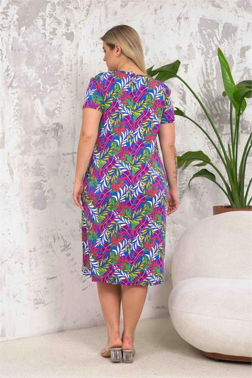 Dipmoda kadın yaprak desenli büyük beden elbise DPNBA045