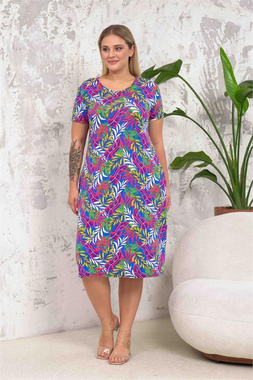 Dipmoda kadın yaprak desenli büyük beden elbise DPNBA045