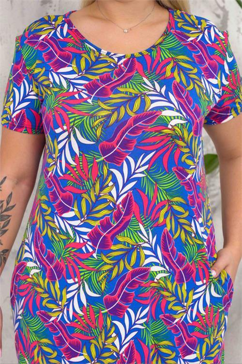 Dipmoda kadın yaprak desenli büyük beden elbise DPNBA045