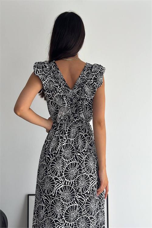 Dipmoda kadın yazlık V-yaka desenli viskon elbise KKLF20 