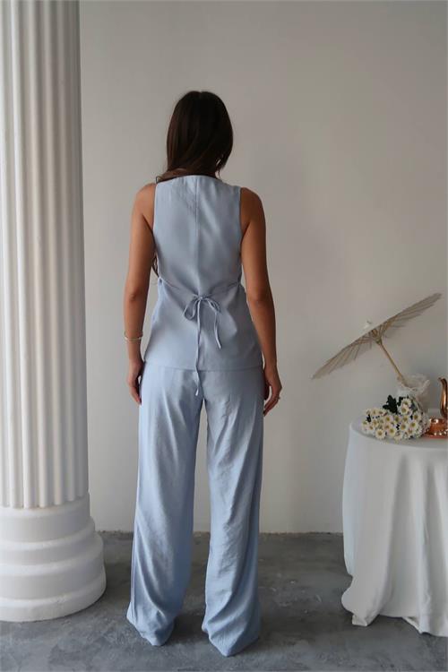 Dipmoda kadın yazlık yelek pantolon ikili keten takım DPG096