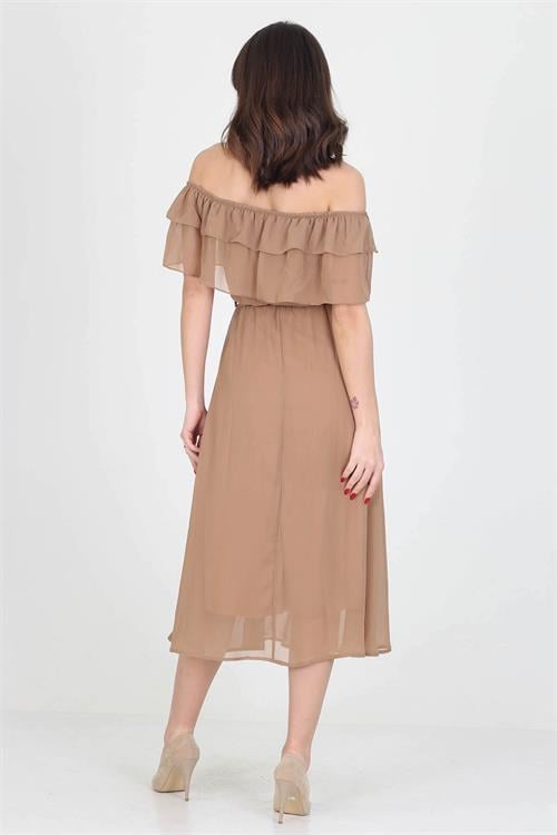 Dipmoda kadın yeni sezon madonna yaka bağlama detaylı şifon elbise RY8060 