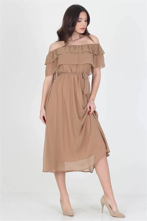 Dipmoda kadın yeni sezon madonna yaka bağlama detaylı şifon elbise RY8060 