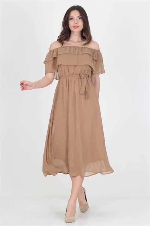 Dipmoda kadın yeni sezon madonna yaka bağlama detaylı şifon elbise RY8060 