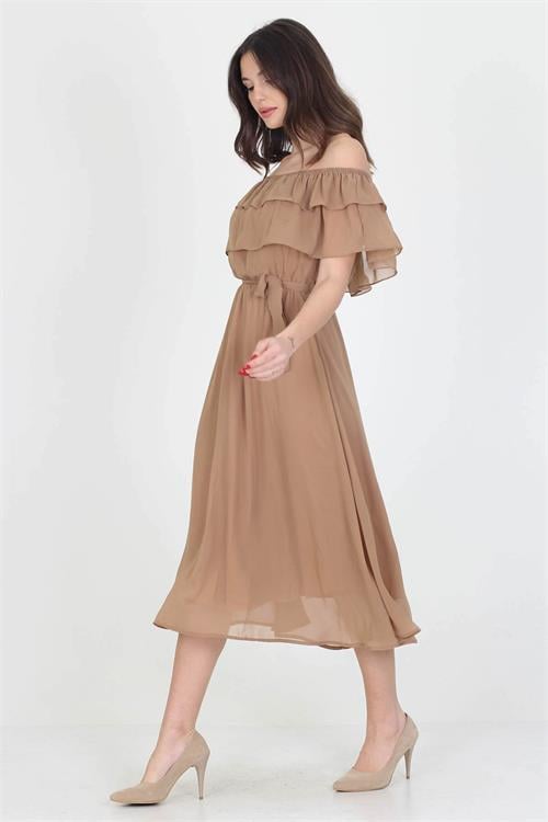 Dipmoda kadın yeni sezon madonna yaka bağlama detaylı şifon elbise RY8060 