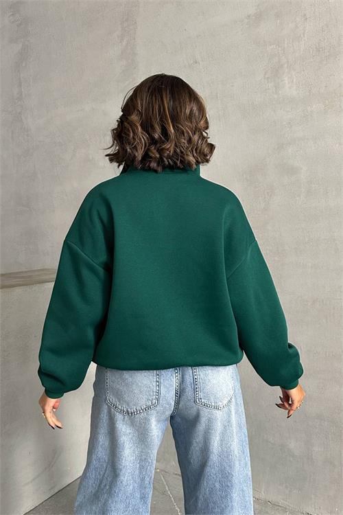 Dipmoda kadın yeşil fermuar detaylı sweatshirt DPNBG060