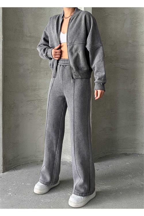 Dipmoda kadın yıkamalı sweat pantolon eşofman takımı NBG046