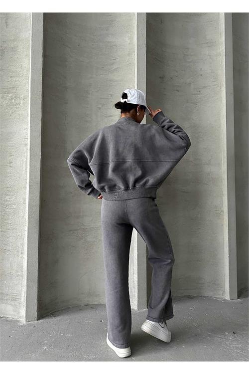 Dipmoda kadın yıkamalı sweat pantolon eşofman takımı NBG046
