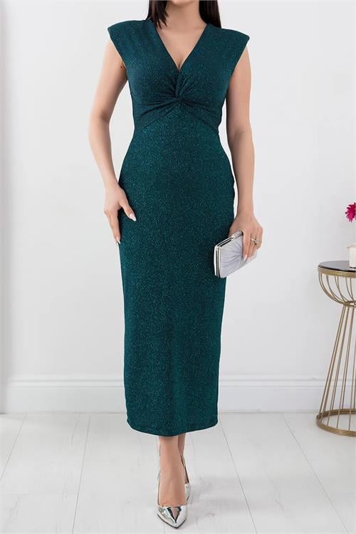 Dipmoda kadın yırtmaç detaylı simli abiye elbise DPNBMY3362