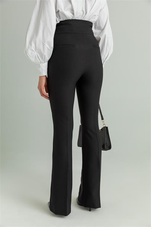 Dipmoda kadın yüksek bel ispanyol paça pantolon QNS046 - Siyah 