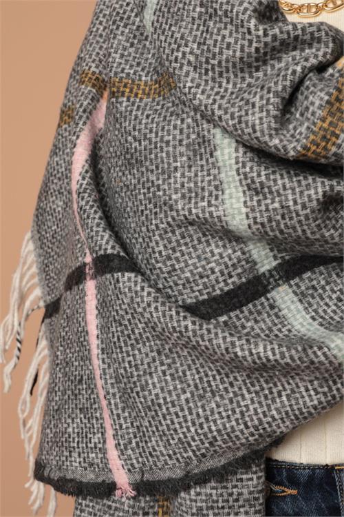 Dipmoda kadın yumuşak dokulu çizgili antrasit şal atkı DPAKS034