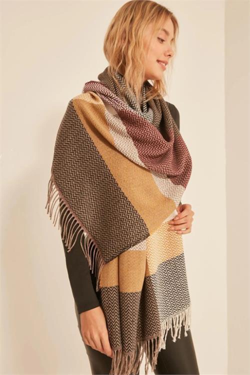 Dipmoda kadın yumuşak dokulu desenli şal atkı DPAKS033