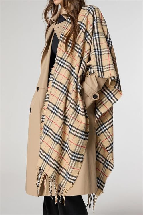 Dipmoda kadın yumuşak dokulu ekose desenli bej şal atkı DPAKS035