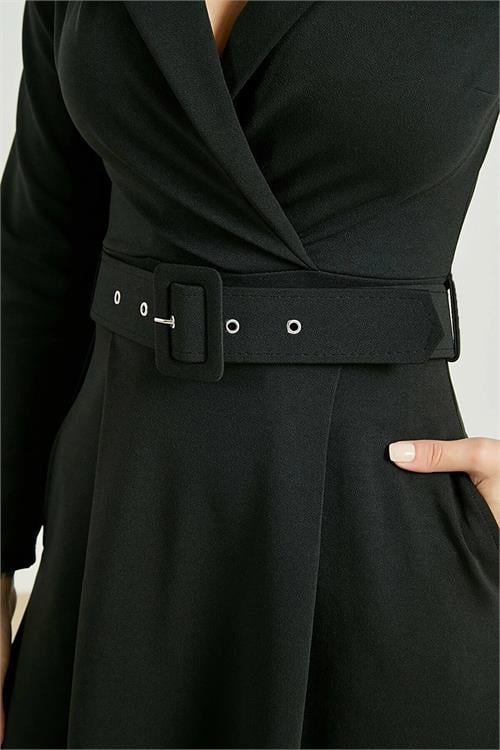 Dipmoda kadını gömlek yaka kemerli örme elbise NB0016 