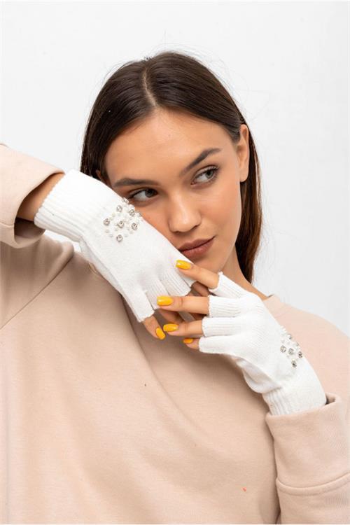 Dipmoda taş detaylı kesik parmak kışlık eldiven DPAKS046