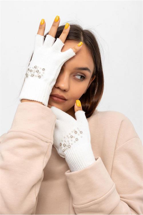 Dipmoda taş detaylı kesik parmak kışlık eldiven DPAKS046
