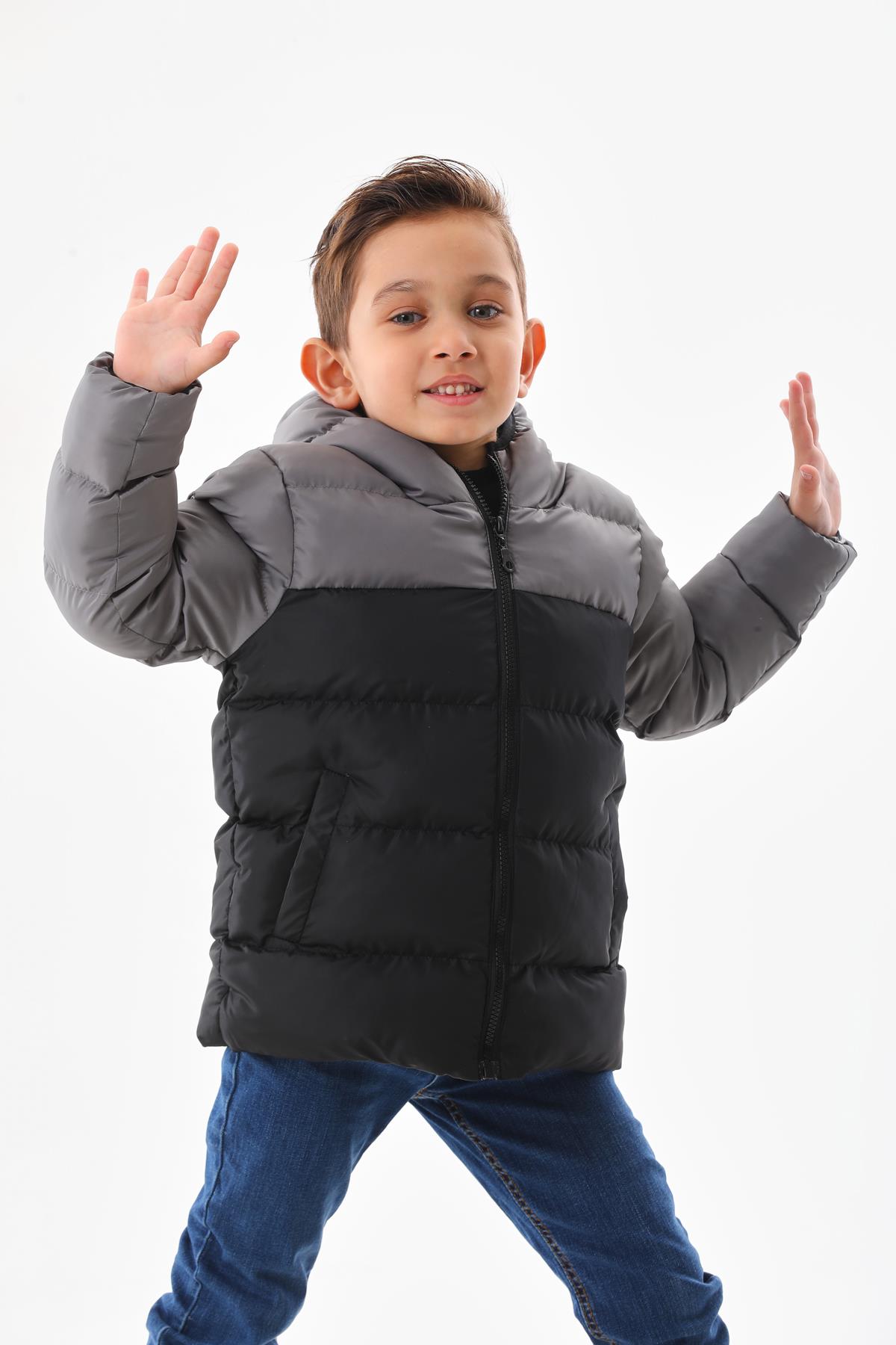 Erkek Çocuk Antrasit Robalı Su Geçirmez İç Polarlı Mont DPRBC012