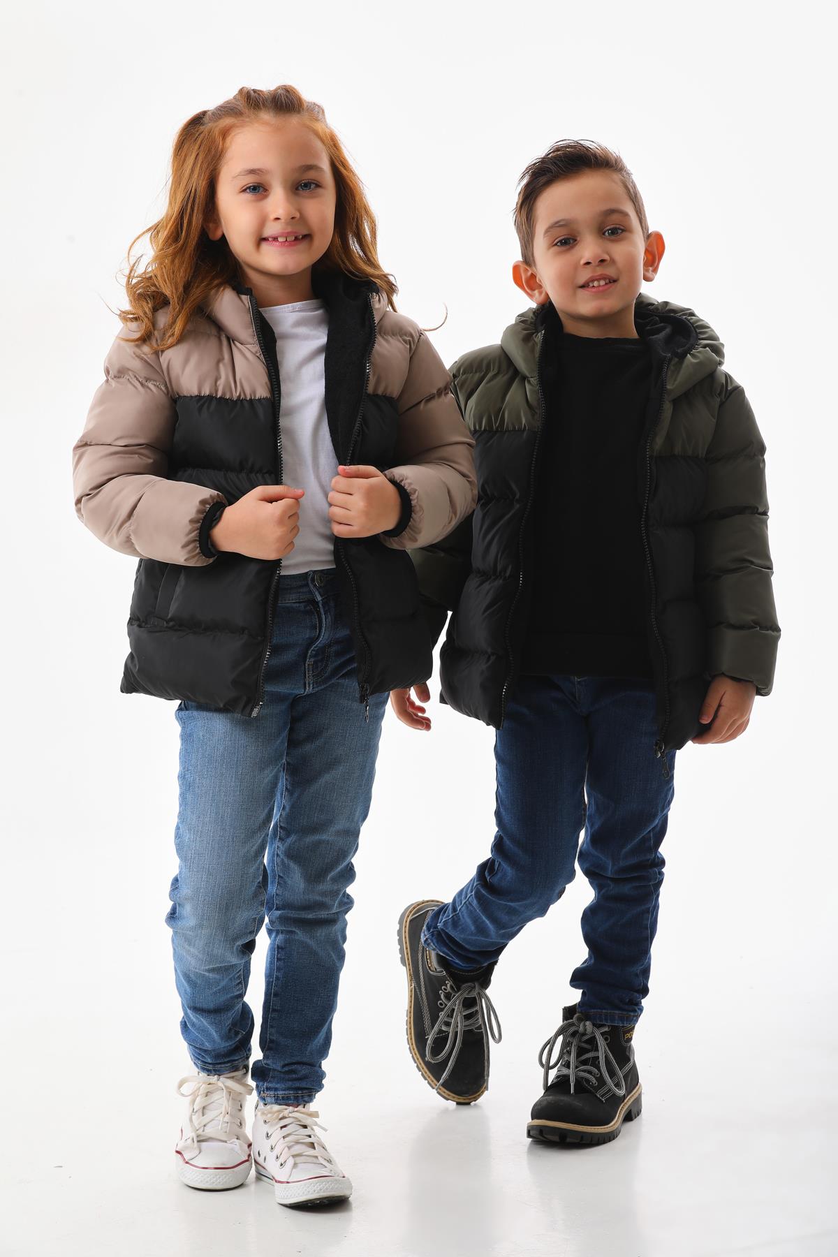 Erkek Çocuk Haki Robalı Su Geçirmez İç Polarlı Kışlık Mont DPRBC012