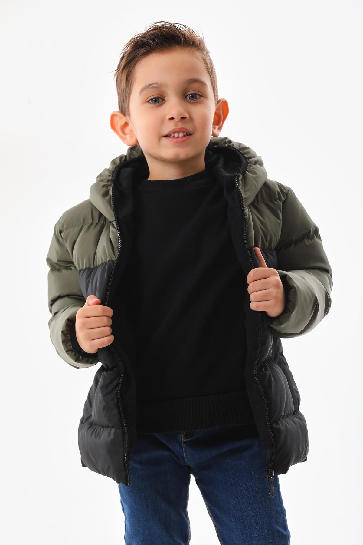 Erkek Çocuk Haki Robalı Su Geçirmez İç Polarlı Kışlık Mont DPRBC012
