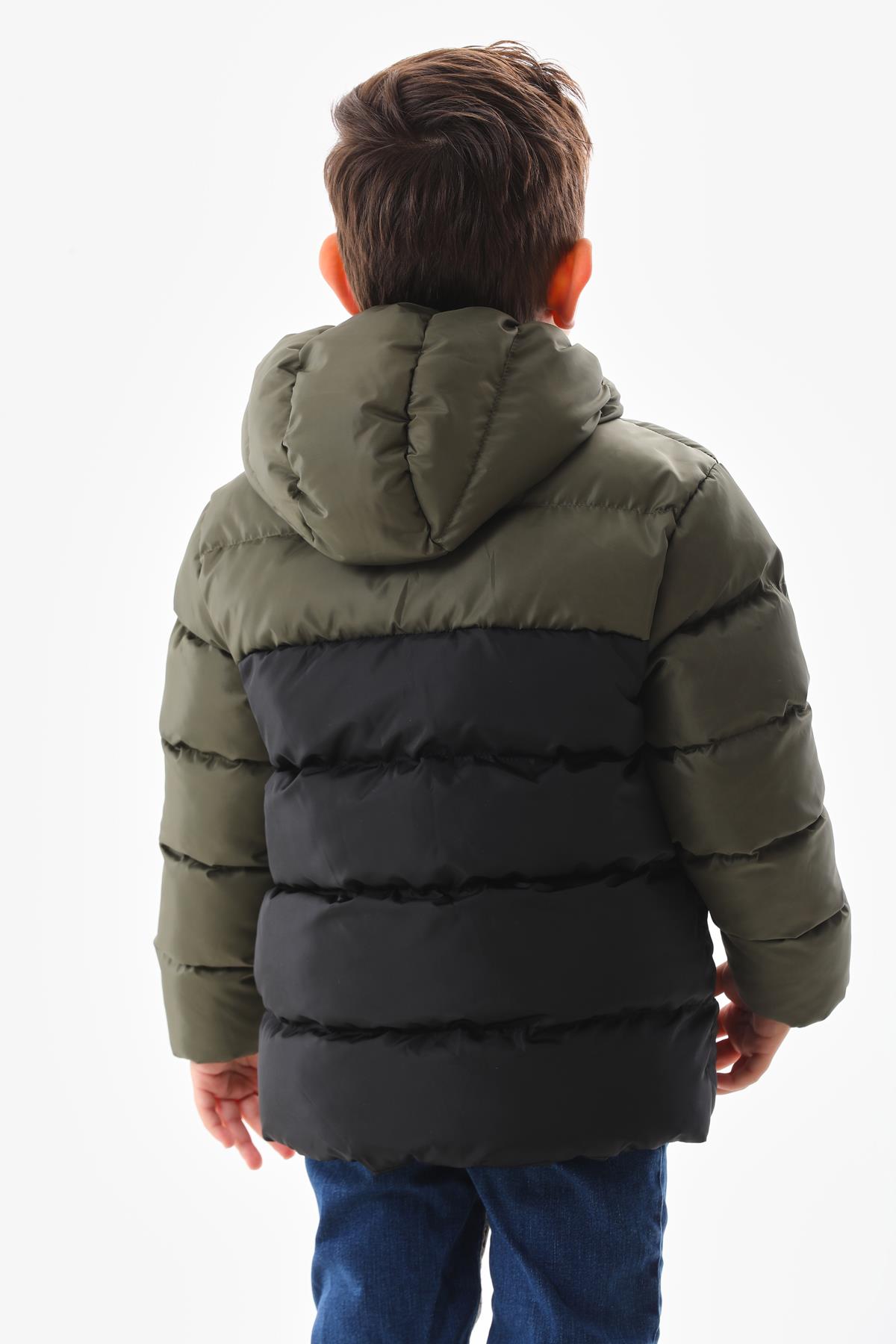Erkek Çocuk Haki Robalı Su Geçirmez İç Polarlı Kışlık Mont DPRBC012